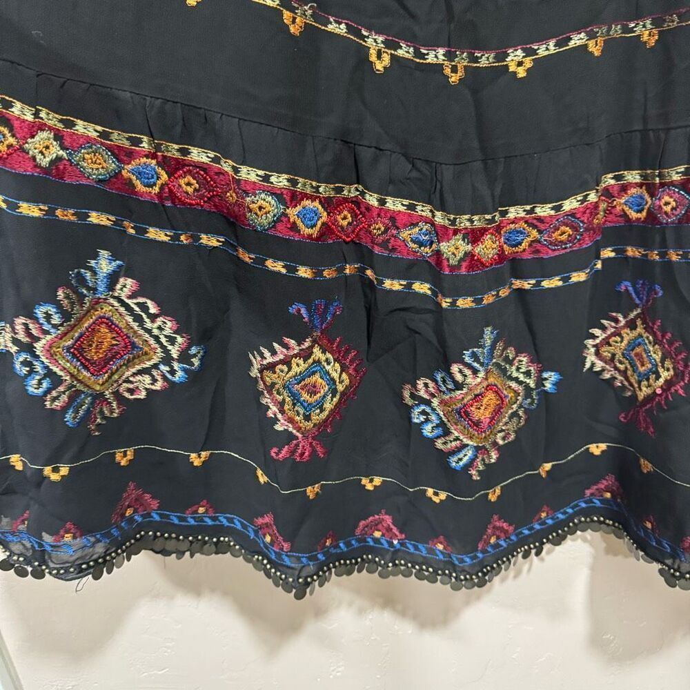 CHICOS Lied Gypsy Maxi Skirt with Embroidery and Coins size 1 - Picture 6 of 8
